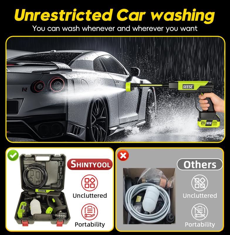 SEESE Cordless Pressure Washer with Single-Port Charging Base, suitable for car, home cleaning, and garden watering.