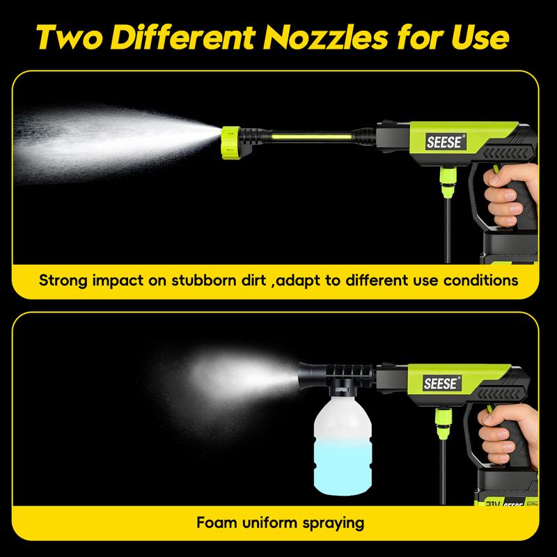 SEESE Cordless Pressure Washer with Single-Port Charging Base, suitable for car, home cleaning, and garden watering.